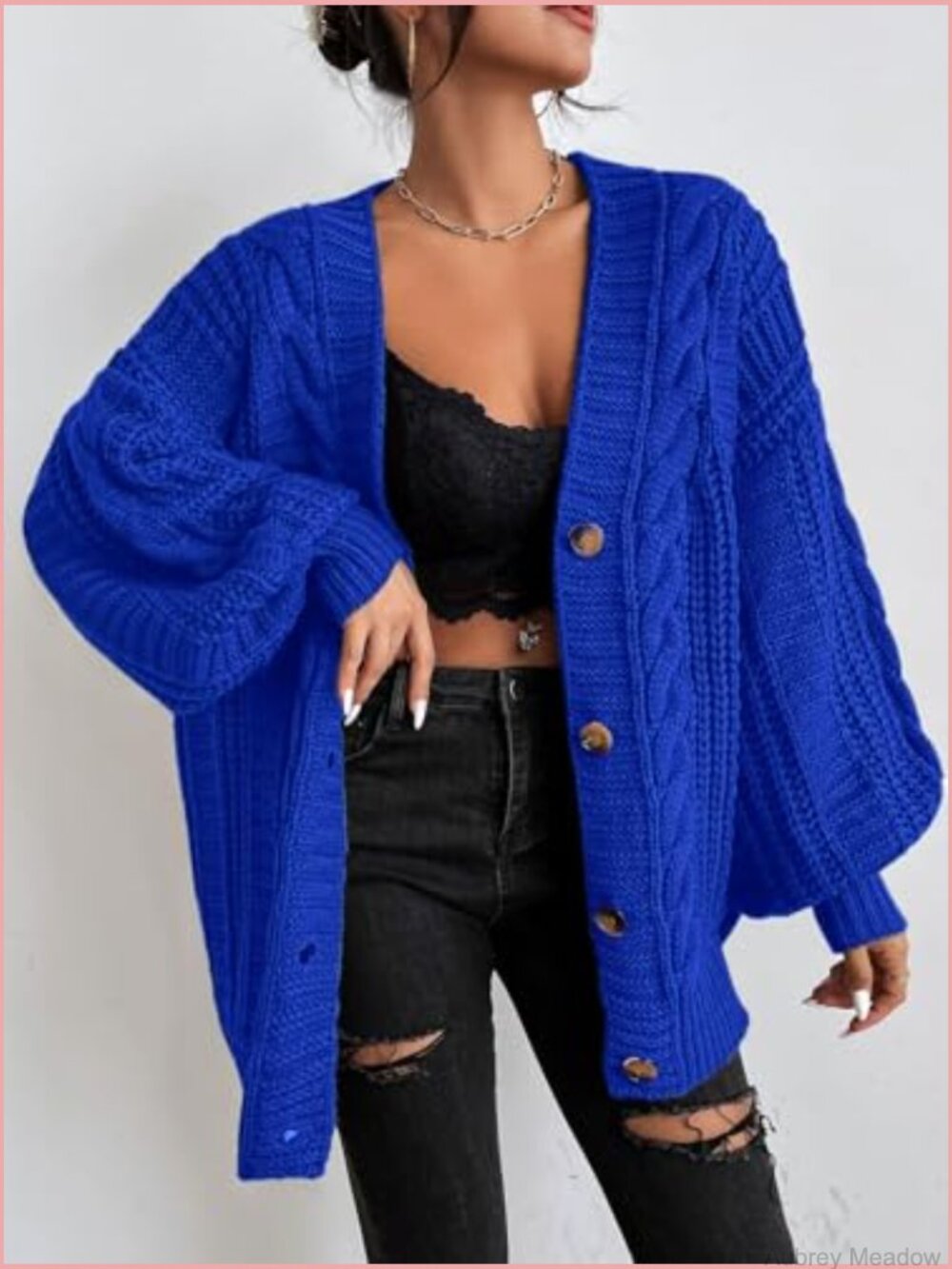 Women's Chunky Cable Knit Cardigan Sweater Button Up Long Sleeve Winter Coat - Picture 6 of 7